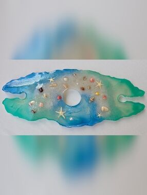Ocean Resin Coastal Jewelry Dish with Seashells